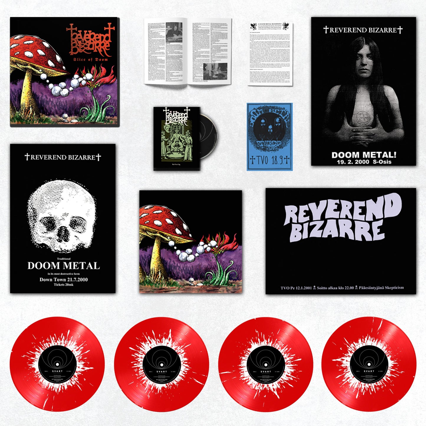 Reverend Bizarre - Slice Of Doom 4xLP + DVD Box Set - Amanita Muscaria Splatter Vinyl